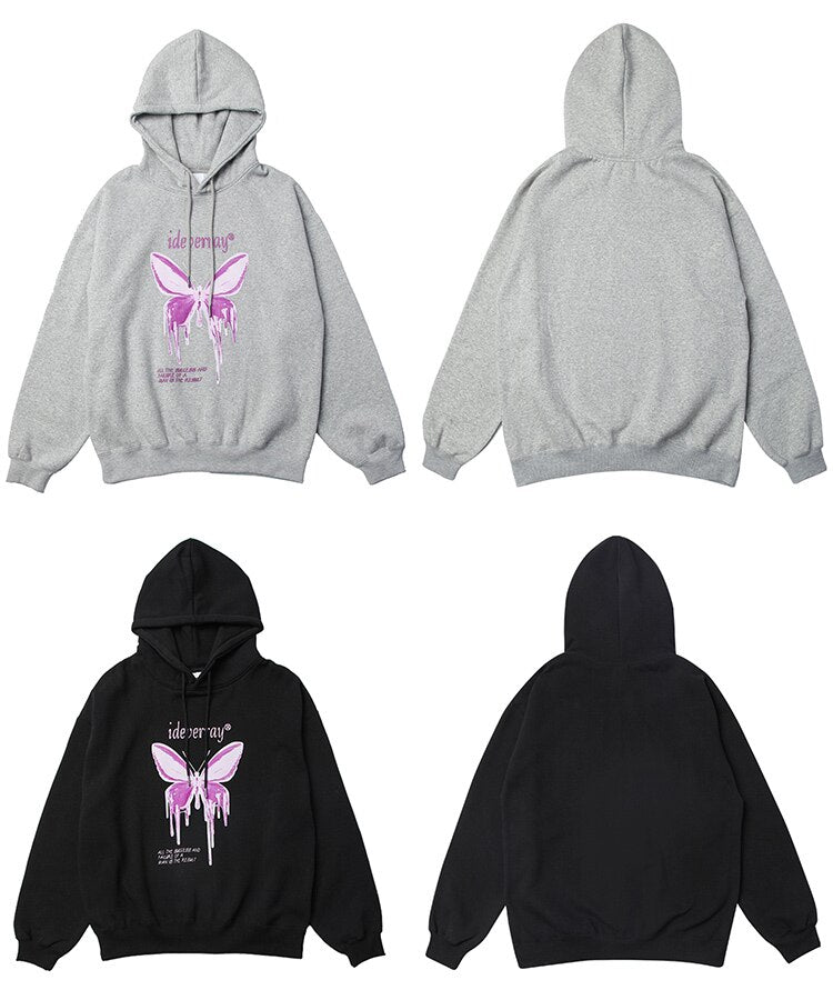 Hoodie Men Purple Gradient Butterfly Letter Printed Pullover Winter Oversize Hip Hop Fashion Harajuku Sweatshirt Winter